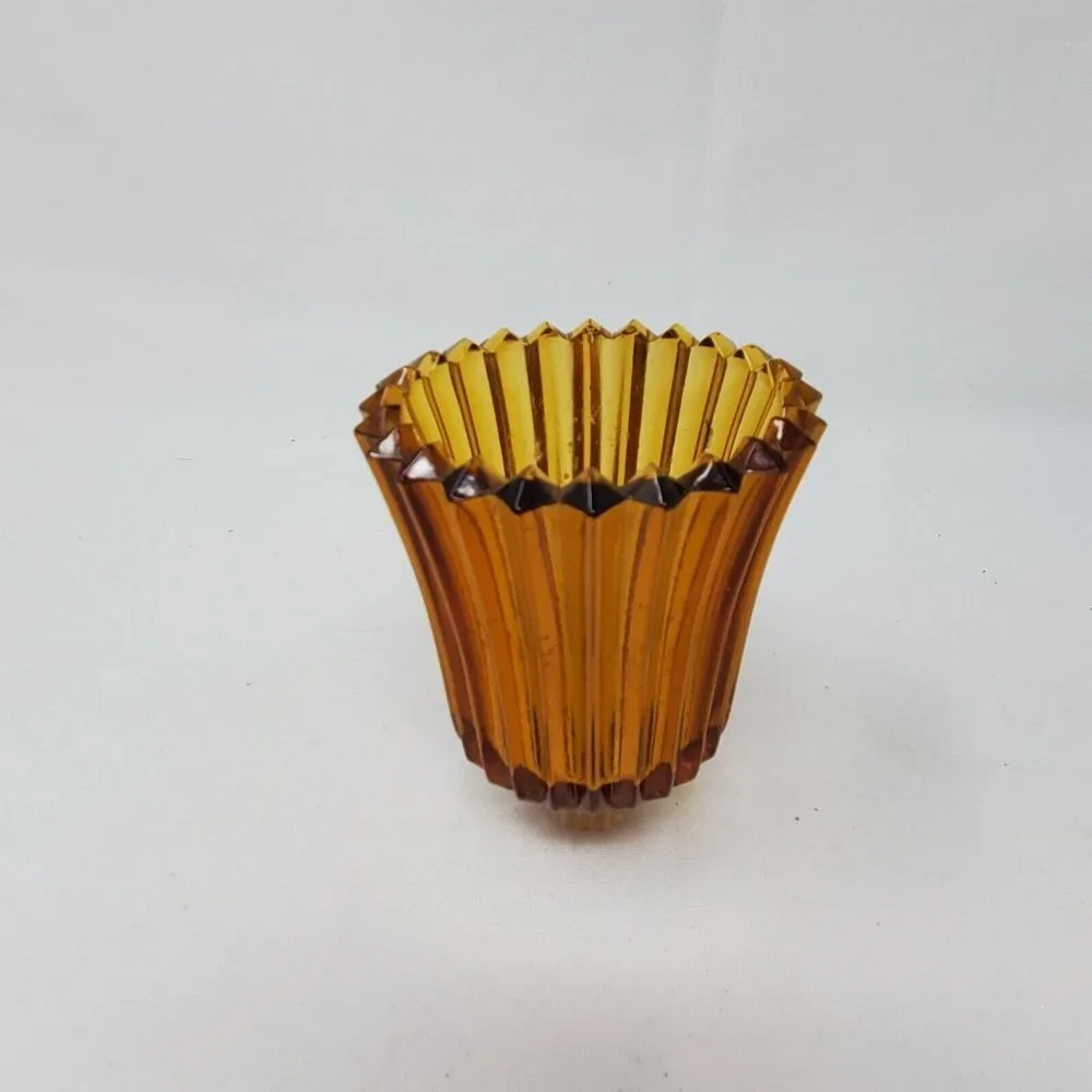 Homco Amber Ribbed Glass Peg Votive Cup Candle Holder VTG - Picture 1 of 8